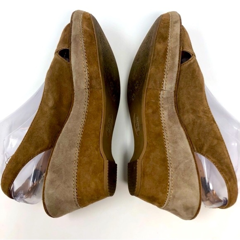 Sofft Tan Brown Leather Wedge Platform 3” Heel Sandals Open Toe Slingback Suede - Picture 6 of 12